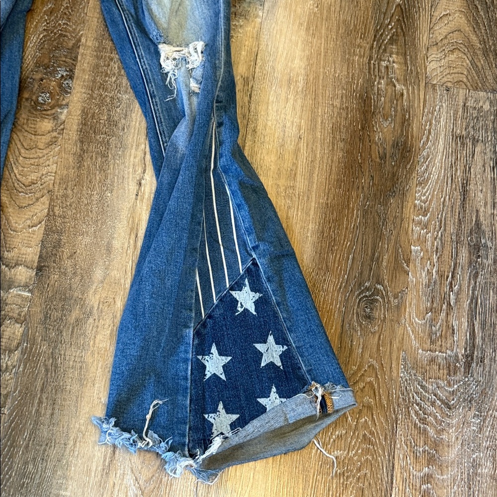 Blue Flare Jeans with Star Accents - Picture 2 of 9